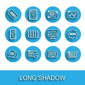 Set line UI or UX design, Website statistic, SEO optimization, Color palett.. 库存插图