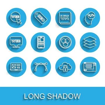 Set line UI or UX design, Bezier curve, Web and graphic, Cloud computing lo.. Stock Illustration