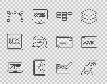 Set line UI or UX design, Front end development, Site map, Web, Bezier curv.. Stock Illustration