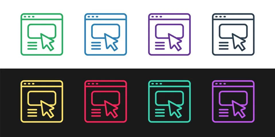 Set line UI or UX design icon isolated on black and white background.  Vector Illustrazione stock