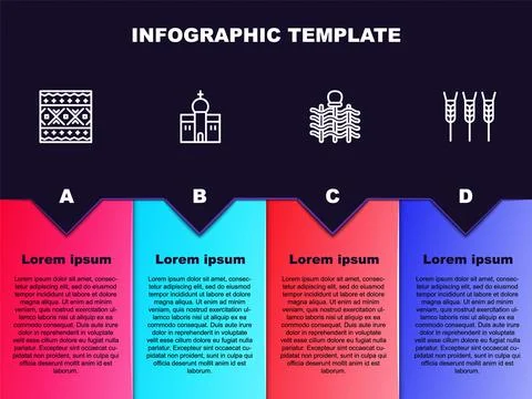 Set line Ukrainian ethnic pattern, Church building, Wicker fence and Wheat Stock Illustration