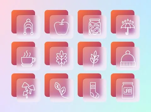 Set line Umbrella and rain drops, Leaf, Socks, Pickled cucumbers jar, Winte.. Stock Illustration