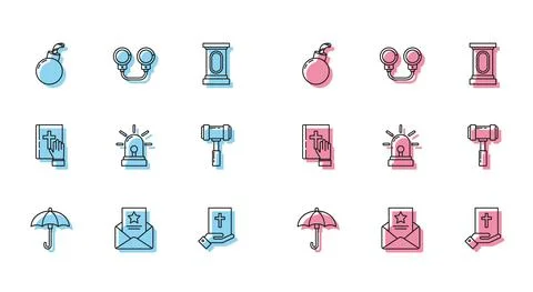 Set line Umbrella, The arrest warrant, Bomb ready to explode, Oath on the Holy 스톡 일러스트