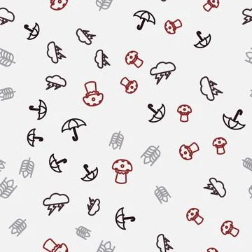 Set line Umbrella, Cloud and lightning, Wheat and Mushroom on seamless pattern Illustrazione stock