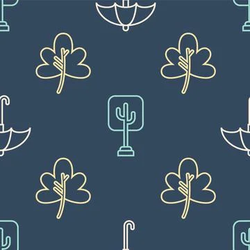 Set line Umbrella, Leaf or leaves and Tree on seamless pattern. Vector Illustrazione stock