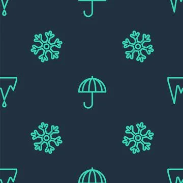 Set line Umbrella, Snowflake and Icicle on seamless pattern. Vector Stockillustratie