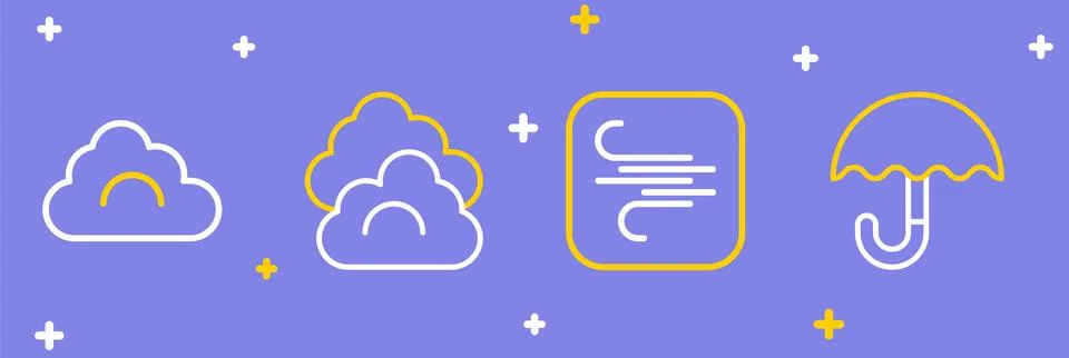 Set line Umbrella, Wind, Cloud and  icon. Vector Stock Illustration