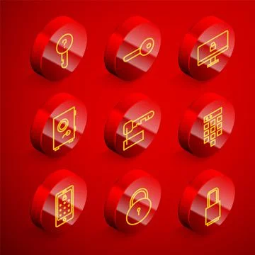 Set line Undefined key, Key, Lock on computer monitor, Safe, Marked, Password Stock-Illustration