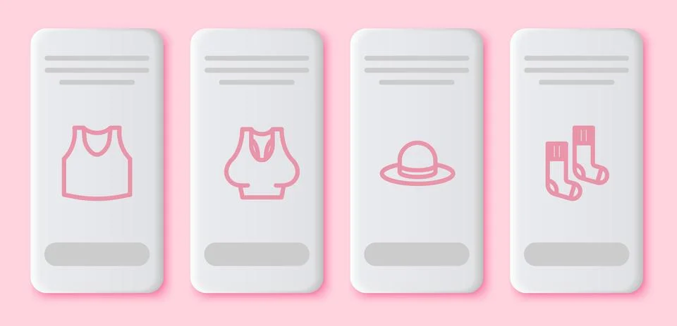 Set line Undershirt, Man hat and Socks. White rectangle button. Vector 스톡 일러스트