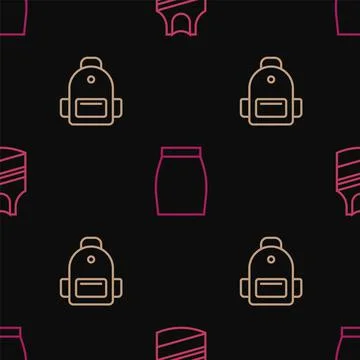 Set line Undershirt, School backpack and Skirt on seamless pattern. Vector 库存插图