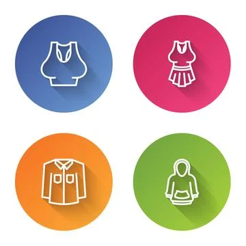 Set line Undershirt, Shirt and Hoodie. Color circle button. Vector Illustrazione stock