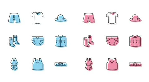 Set line Undershirt, Short or pants, Belt, Men underpants, Shirt, Socks and T Stock Illustration