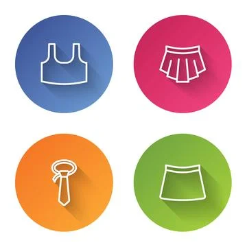Set line Undershirt, Skirt, Tie and . Color circle button. Vector Stock Illustration