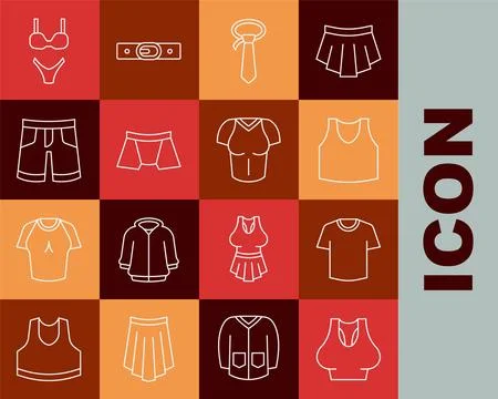 Set line Undershirt, T-shirt, Tie, Men underpants, Short or, Swimsuit and icon Stock Illustration