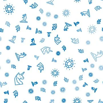 Set line Unicorn, Magic stone and Zombie hand on seamless pattern. Vector Stock Illustration