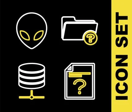 Set line Unknown directory, document, Server, Data, Web Hosting and Alien i.. Stock Illustration