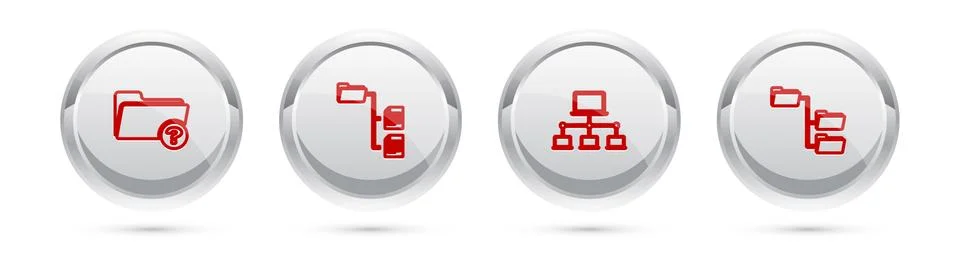 Set line Unknown directory, Folder tree, Computer network and . Silver circle Stock Illustration