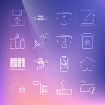 Set line Unknown directory, Network cloud connection, Trash can, FTP operation Stock-Illustration