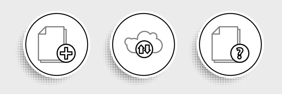 Set line Unknown document, Add new file and Cloud download and upload icon... Illustrazione stock