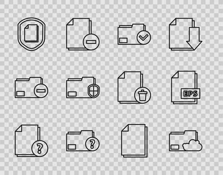 Set line Unknown document, Cloud storage text folder, Document and check mark Stock Illustration
