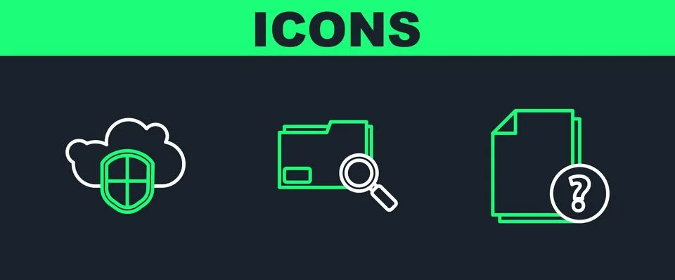 Set line Unknown document, Cloud and shield and Search concept with folder icon 库存插图
