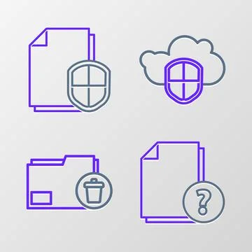 Set line Unknown document, Delete folder, Cloud and shield and Document prote 스톡 일러스트