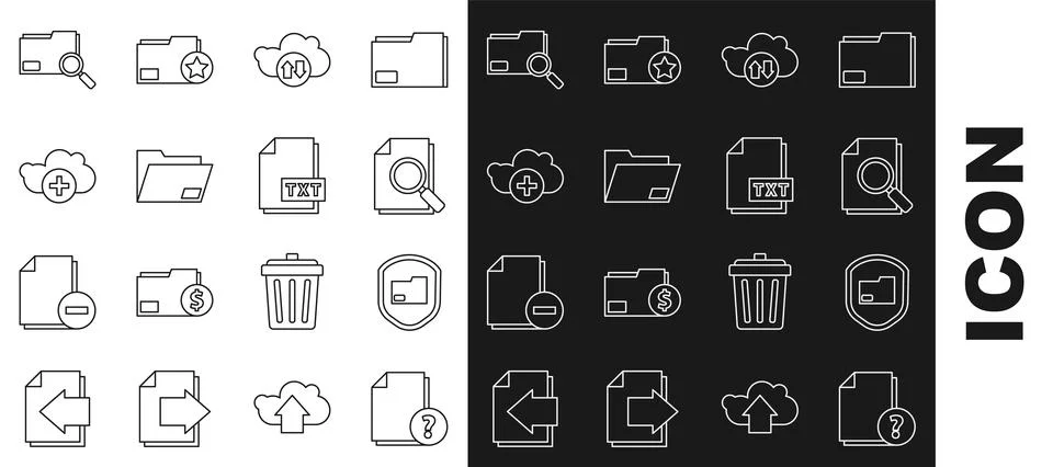 Set line Unknown document, Document folder protection, with search, Cloud d.. イラスト素材