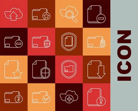 Set line Unknown document, Document with download, Folder and lock, Search .. Illustrazione stock