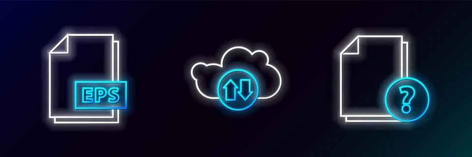Set line Unknown document, EPS file and Cloud download and upload icon. Glo.. 스톡 일러스트