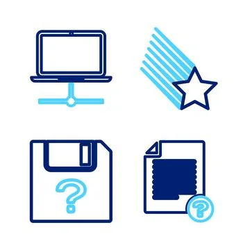 Set line Unknown document, Falling star and Computer network icon. Vector Stock Illustration