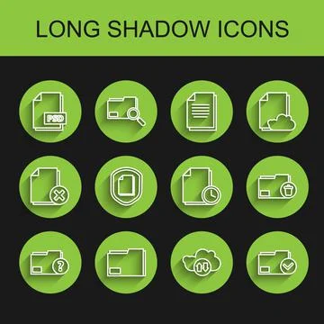 Set line Unknown document folder, Document, PSD file, Cloud download and upload Stock Illustration