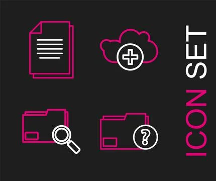 Set line Unknown document folder, Search concept with, Add cloud and Document Stock Illustration
