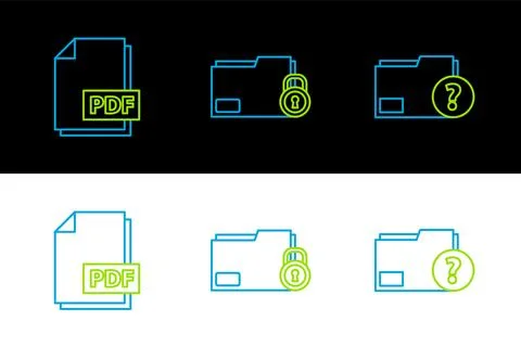 Set line Unknown document folder, PDF file and Folder and lock icon. Vector 스톡 일러스트