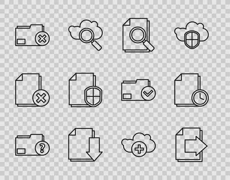 Set line Unknown document folder, Next page arrow, Document with search Stock Illustration