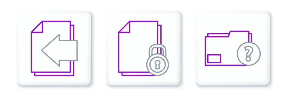 Set line Unknown document folder, Next page arrow and Document and lock ico.. Stockillustratie