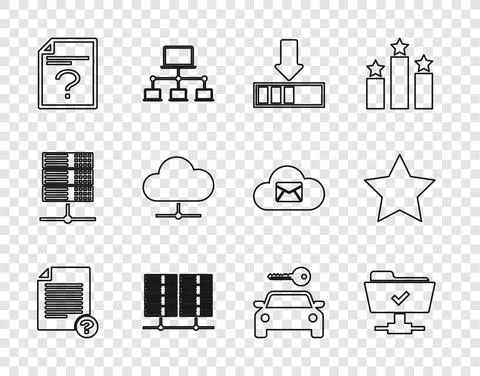 Set line Unknown document, FTP operation successful, Loading, Server, Data, Web Stock Illustration