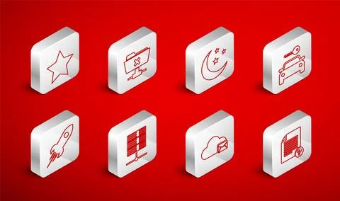 Set line Unknown document, FTP cancel operation, Moon and stars, Car rental.. Stock Illustration