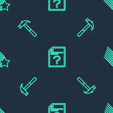 Set line Unknown document, Hammer and Falling star on seamless pattern. Vector 스톡 일러스트