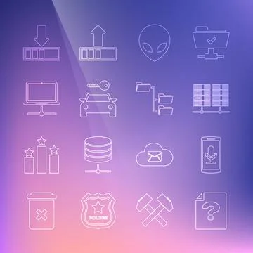 Set line Unknown document, Mobile recording, Server, Data, Web Hosting, Alien イラスト素材