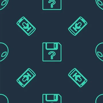 Set line Unknown document, Mobile recording and Alien on seamless pattern. Ve Illustrazione stock