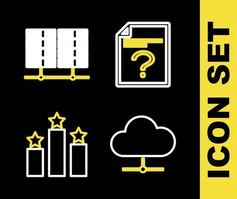 Set line Unknown document, Network cloud connection, Ranking star and Server 스톡 일러스트