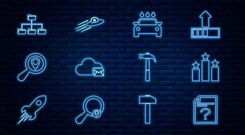 Set line Unknown document, Ranking star, Car wash, Cloud mail server, Search Stock Illustration