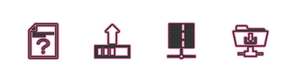 Set line Unknown document, Server, Data, Web Hosting, Loading and FTP folder 库存插图