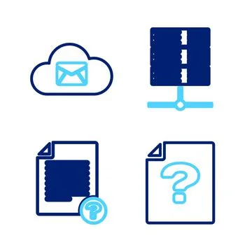 Set line Unknown document, Server, Data, Web Hosting and Cloud mail server icon Illustrazione stock