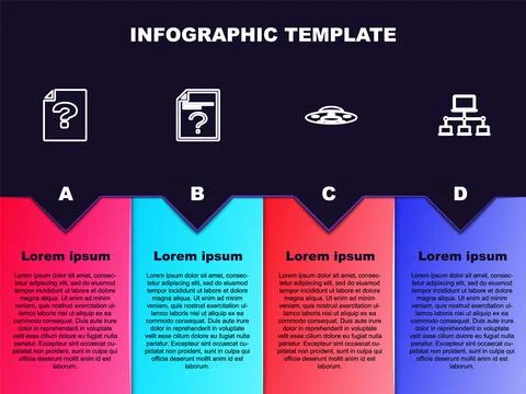 Set line Unknown document, , UFO flying spaceship and Computer network. Business Stock Illustration