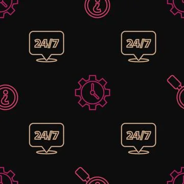 Set line Unknown search, Clock 24 hours and Time Management on seamless pattern Stock Illustration