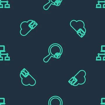 Set line Unknown search, Cloud mail server and Computer network on seamless Stock Illustration