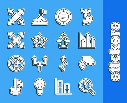 Set line Unknown search, Delivery tracking, Pie chart infographic, Many ways Stock Illustration