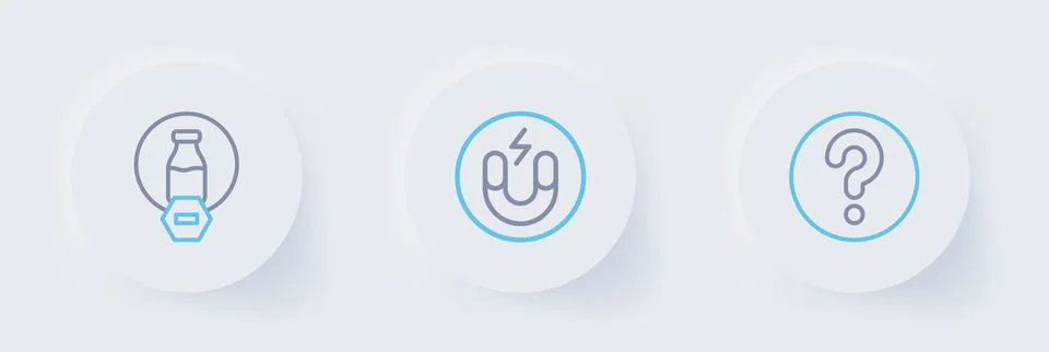Set line Unknown search, Magnet and Lactose free icon. Vector Stock Illustration