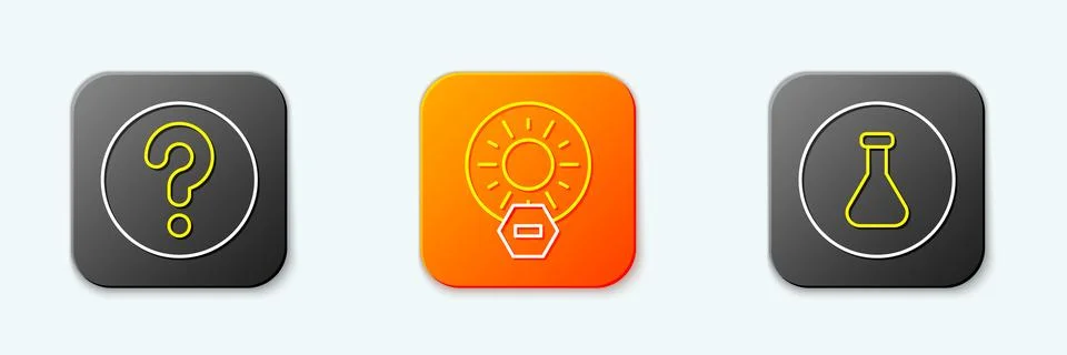 Set line Unknown search, No direct sunlight and Test tube and flask icon. V.. Stock Illustration